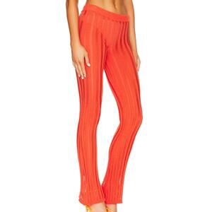 h:ours Orange Rib Knit Pants XS Flare Sheer Festival Designer Revolve $198 NEW